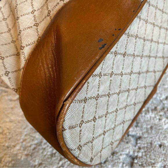 Bally Vintage RARE Monogrammed B Medium Tote Bag Purse Handbag Brown Tan Leather - Picture 8 of 16
